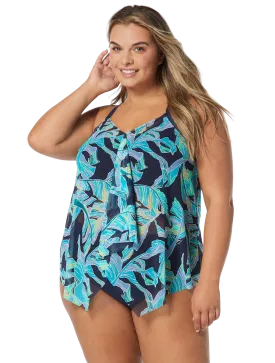 Beach House Plus Size Kerry Mesh Tankini Top - Seaglass Palm - FINAL SALE