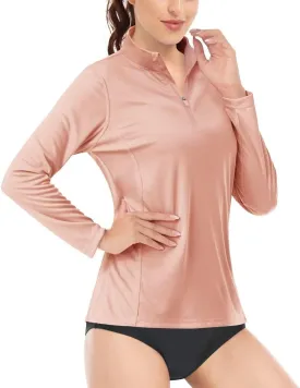 Boladeci Women's 1/4 Zip UPF 50  Sun Shirts Long Sleeve Golf Shirts UV Protection Lightweight Swim Athletic Tops Quick Dry