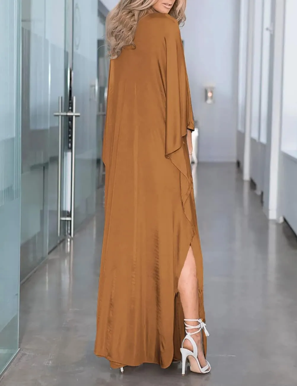 Bsubseach 2025 Long Kaftan Dresses Muumuu Plus Size V Neck Vintage Caftan Coverup Sexy Satin Dress