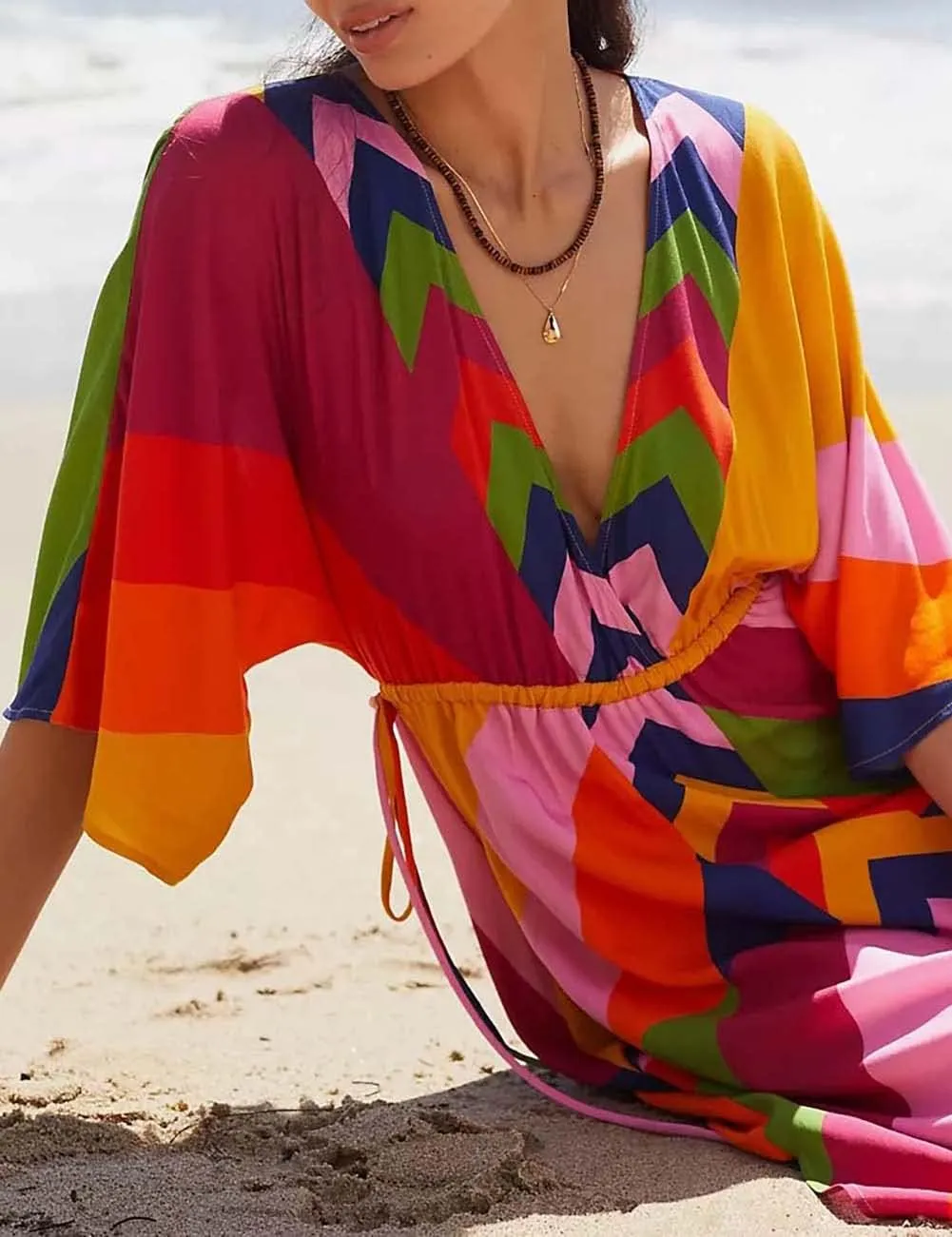 Bsubseach Kaftan Dresses for Women Bathing Suit Cover Up Beach Caftan with Drawstring