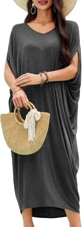 Bsubseach Kaftan Dresses for Women Plus Size Bathing Suit Cover up Vneck Batwing Caftans Loungewear Maxi Dress