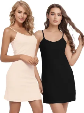Buauty 2 Packs Slip Dress, Spaghetti Strap Dresses for Women, Black and Nude Lingerie Womens Slips for Under Dresses, Cami Halter Neck Sleep Tank Cotton Plus Size Ladies Slips 2XL-1