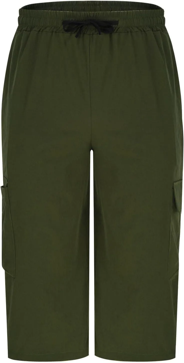 Cargo Shorts for Men Tie Knot Multi-Pockets Straight Leg Casual Shorts Outdoor Hiking Workout Jogging Pants for Summer