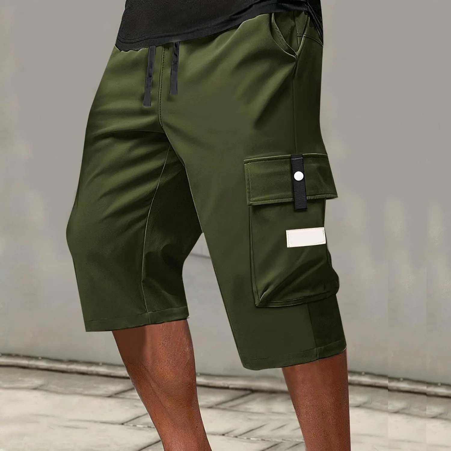 Cargo Shorts for Men Tie Knot Multi-Pockets Straight Leg Casual Shorts Outdoor Hiking Workout Jogging Pants for Summer