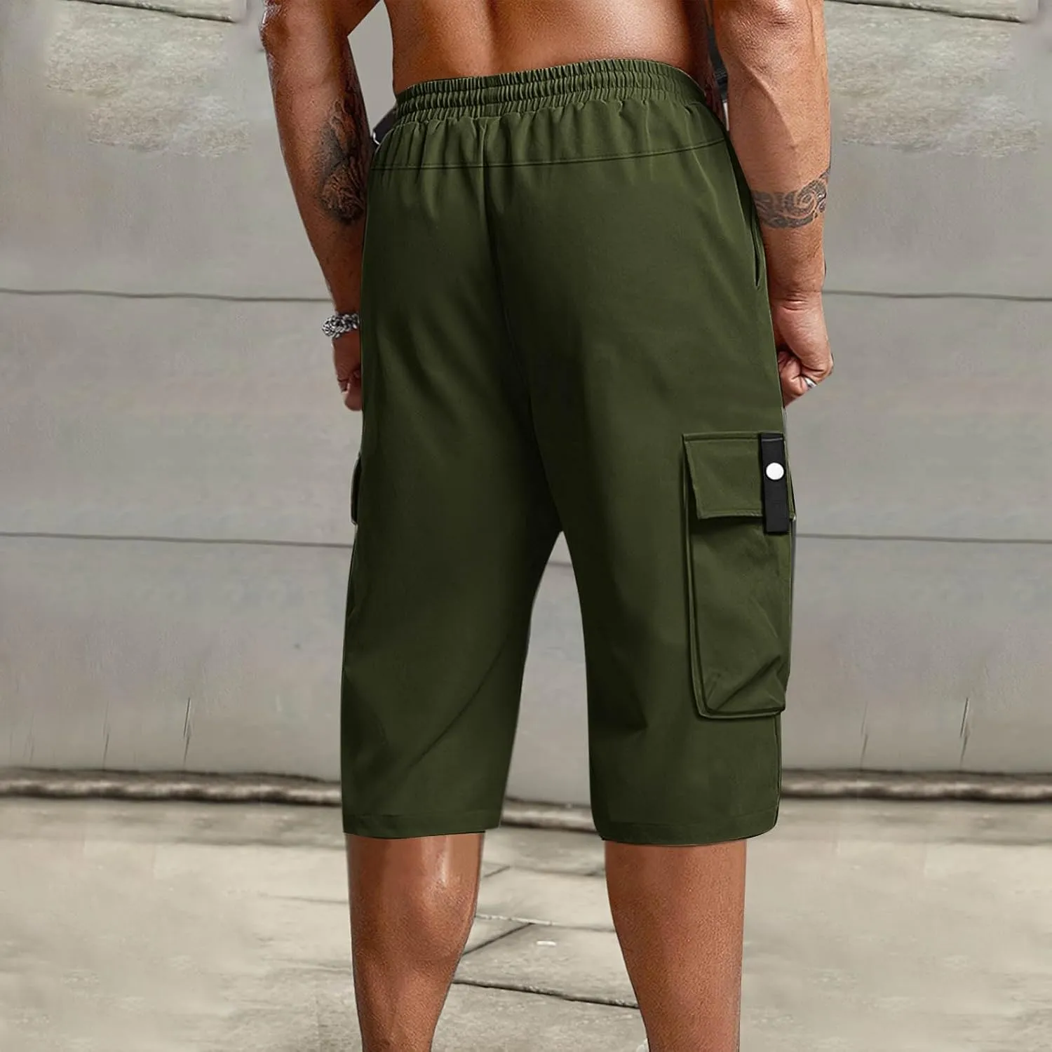 Cargo Shorts for Men Tie Knot Multi-Pockets Straight Leg Casual Shorts Outdoor Hiking Workout Jogging Pants for Summer