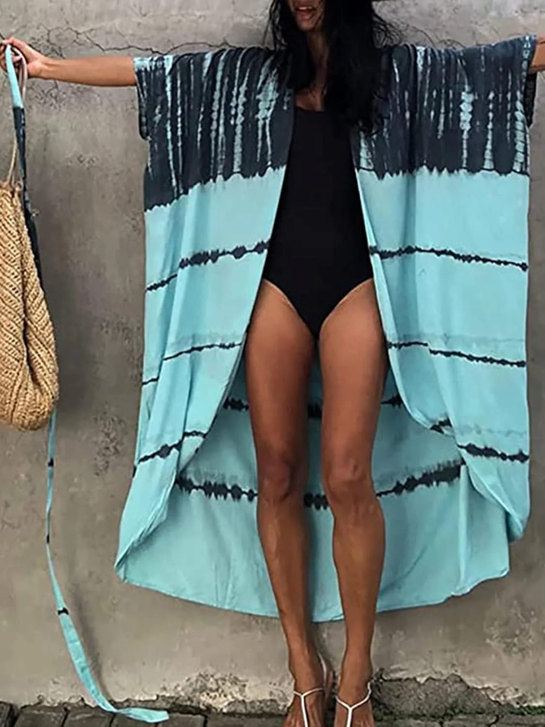 Chunoy Women Loose Open Front Long Beach Wear Cover Up Kimono Cardigan