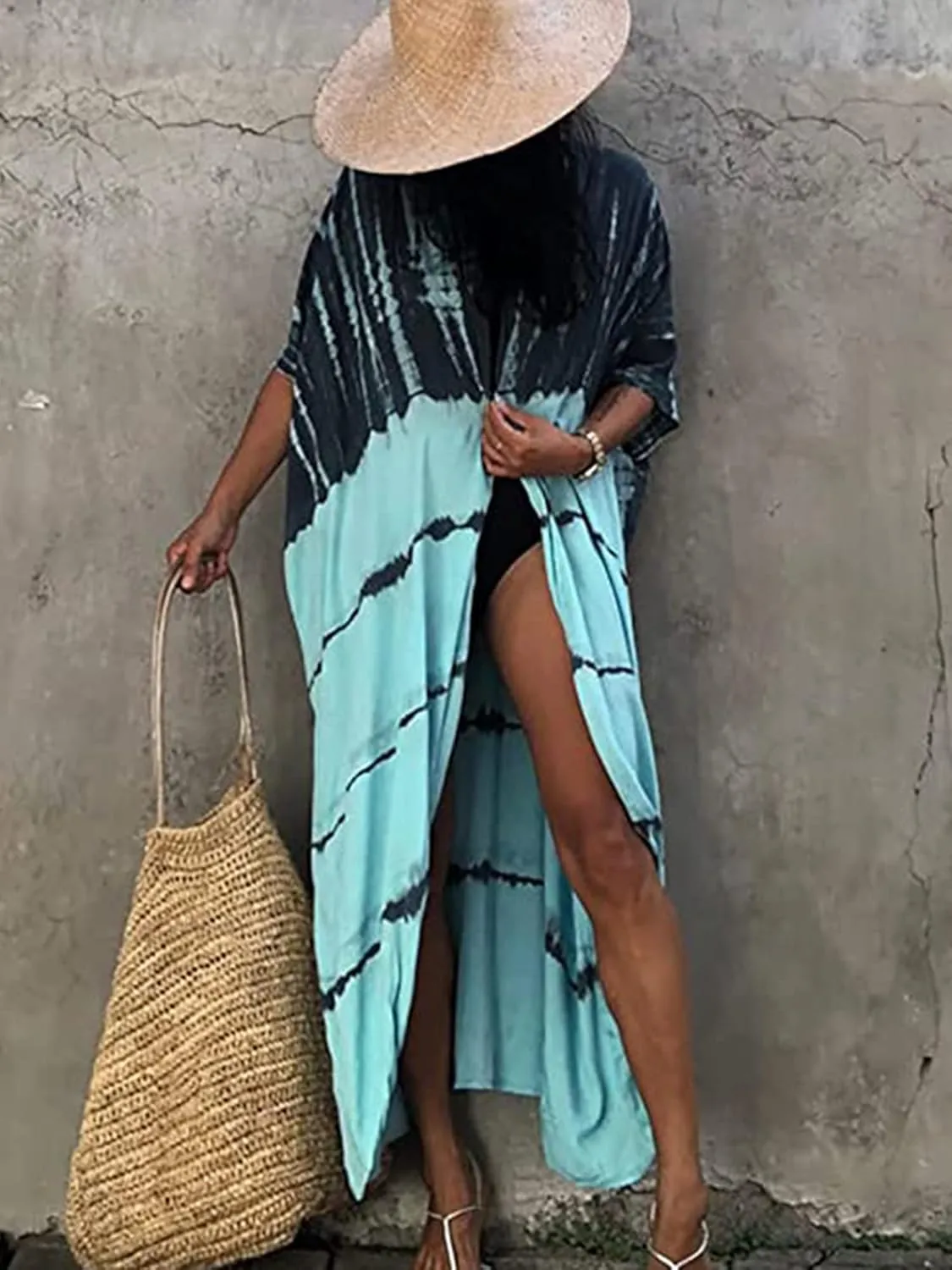 Chunoy Women Loose Open Front Long Beach Wear Cover Up Kimono Cardigan