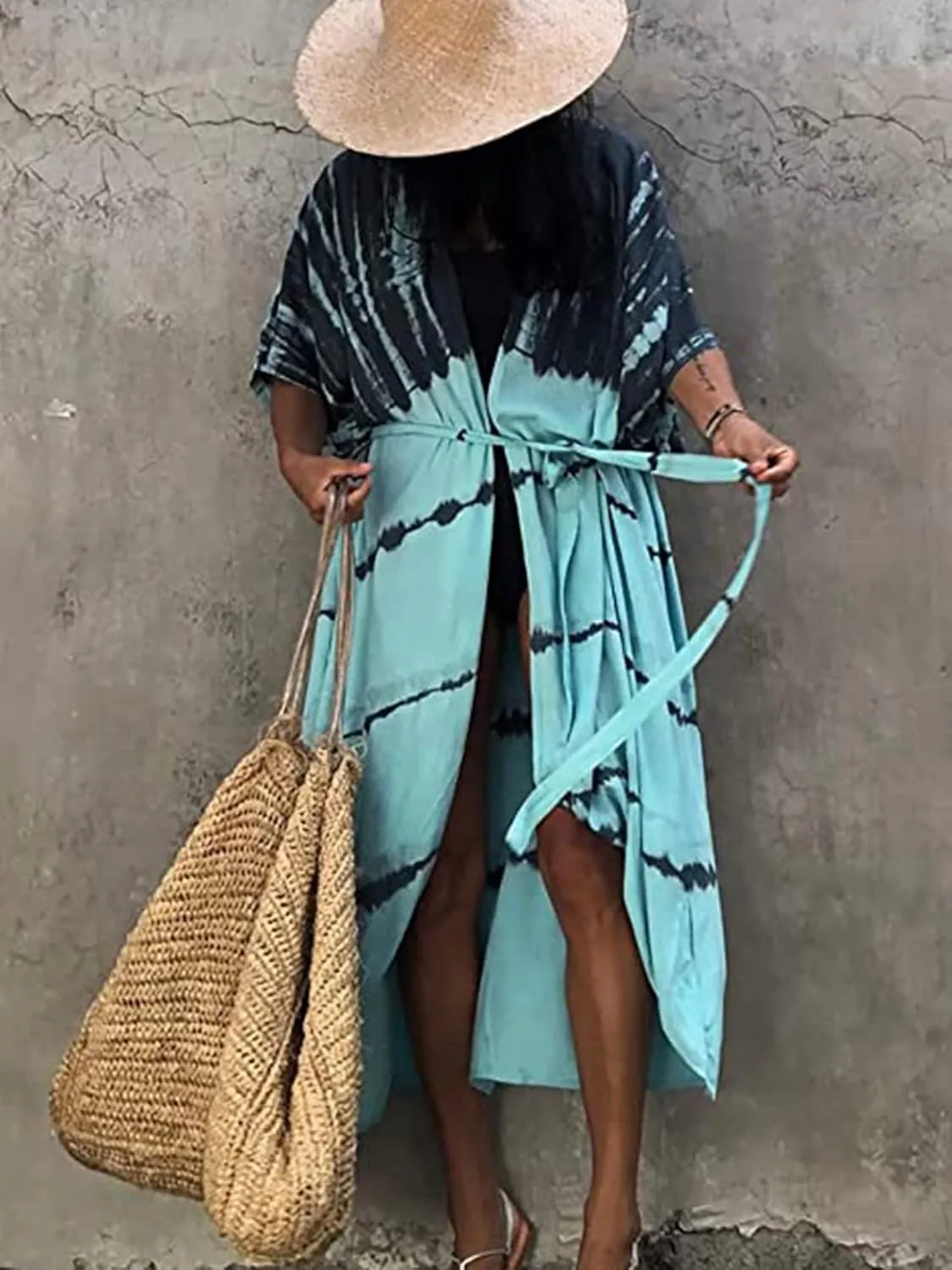 Chunoy Women Loose Open Front Long Beach Wear Cover Up Kimono Cardigan