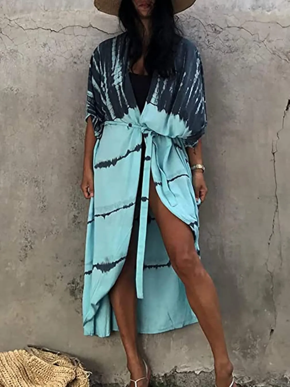 Chunoy Women Loose Open Front Long Beach Wear Cover Up Kimono Cardigan