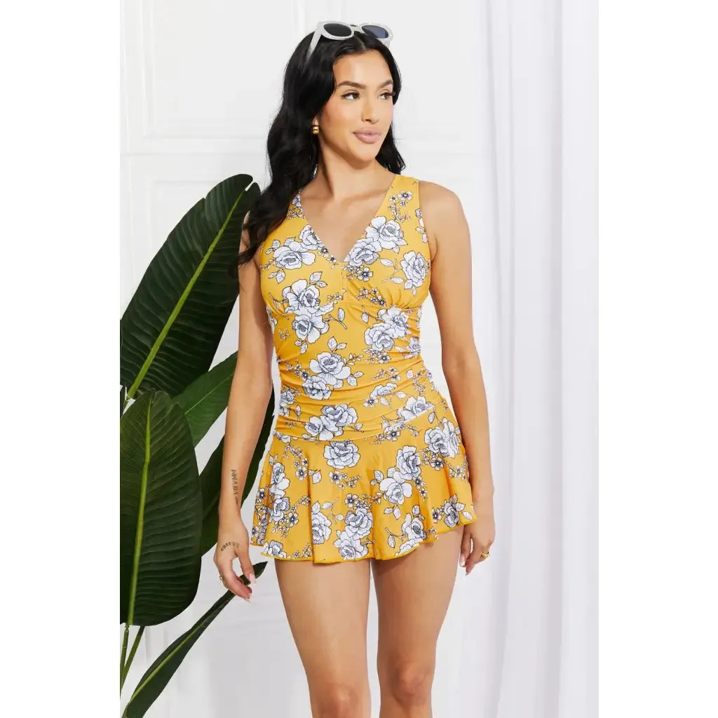 Clear Waters Swim Dress in Mustard Floral
