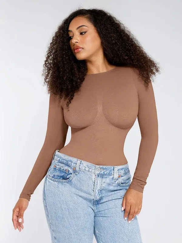 Deep Back Long Sleeve Tummy Control Shapewear Bodysuit
