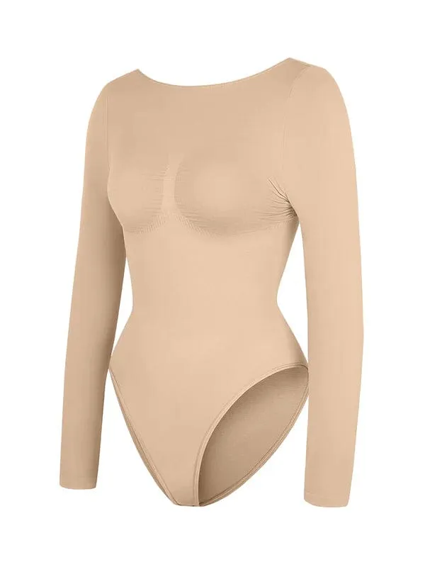 Deep Back Long Sleeve Tummy Control Shapewear Bodysuit