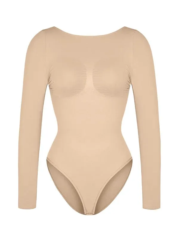 Deep Back Long Sleeve Tummy Control Shapewear Bodysuit