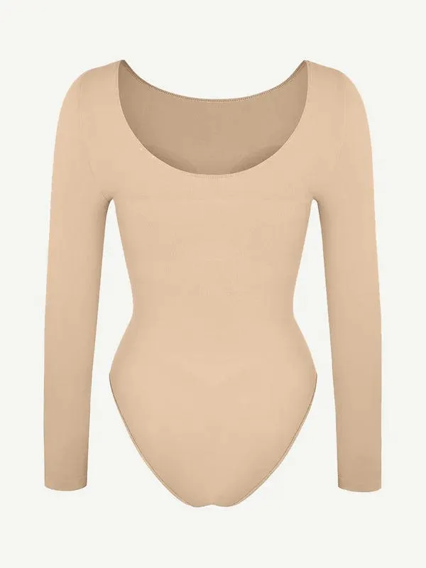 Deep Back Long Sleeve Tummy Control Shapewear Bodysuit