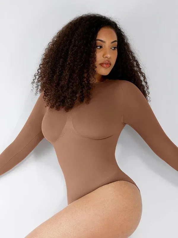 Deep Back Long Sleeve Tummy Control Shapewear Bodysuit