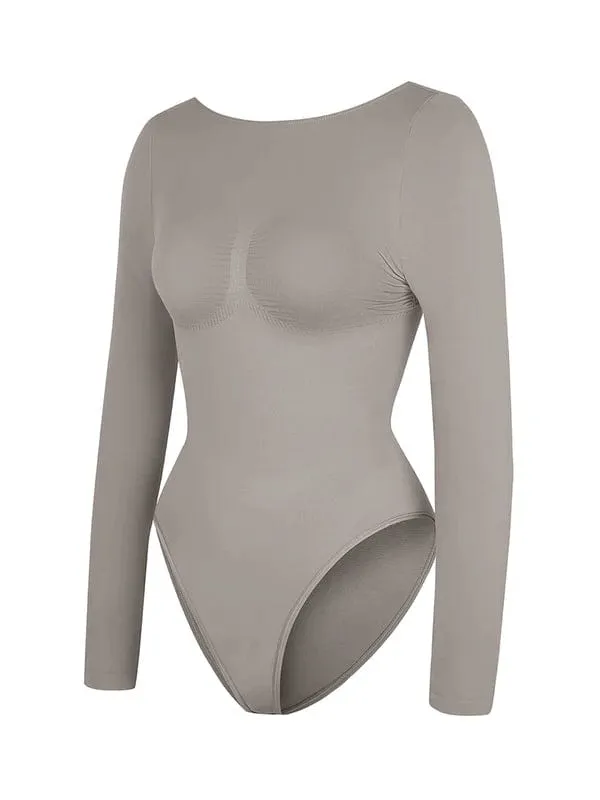 Deep Back Long Sleeve Tummy Control Shapewear Bodysuit