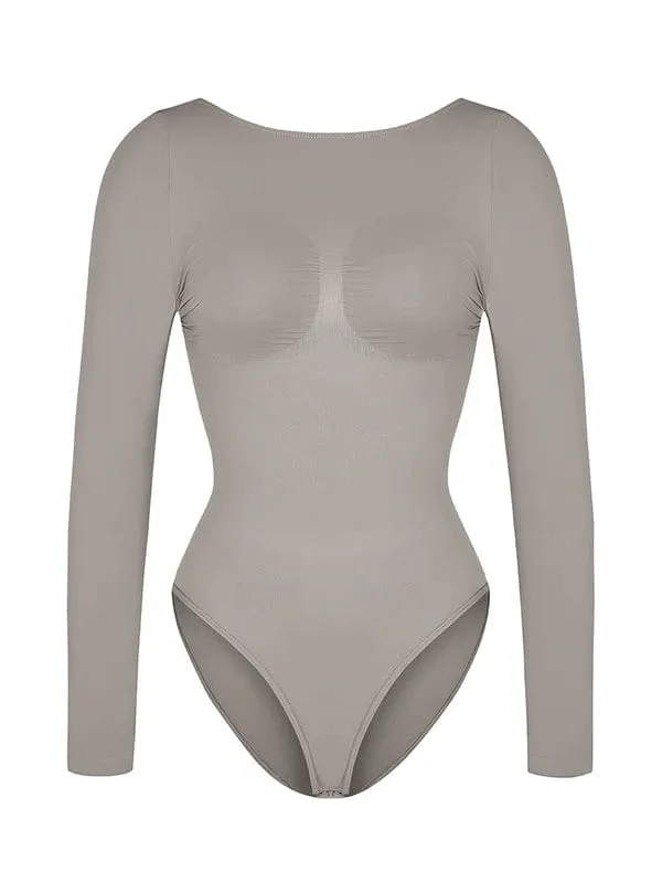 Deep Back Long Sleeve Tummy Control Shapewear Bodysuit