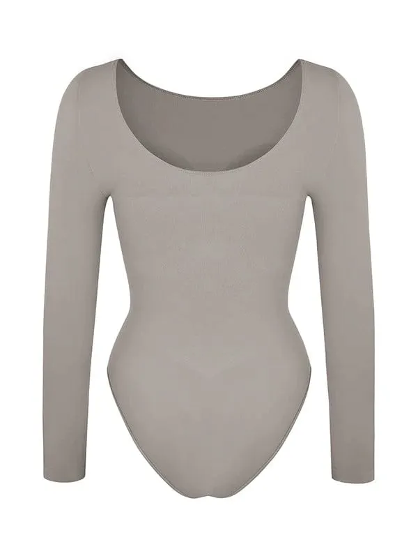 Deep Back Long Sleeve Tummy Control Shapewear Bodysuit