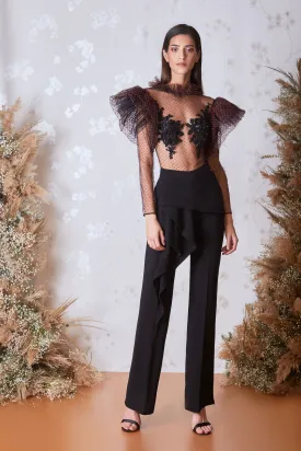 Dotted Tulle Top with Ruffles and Pants
