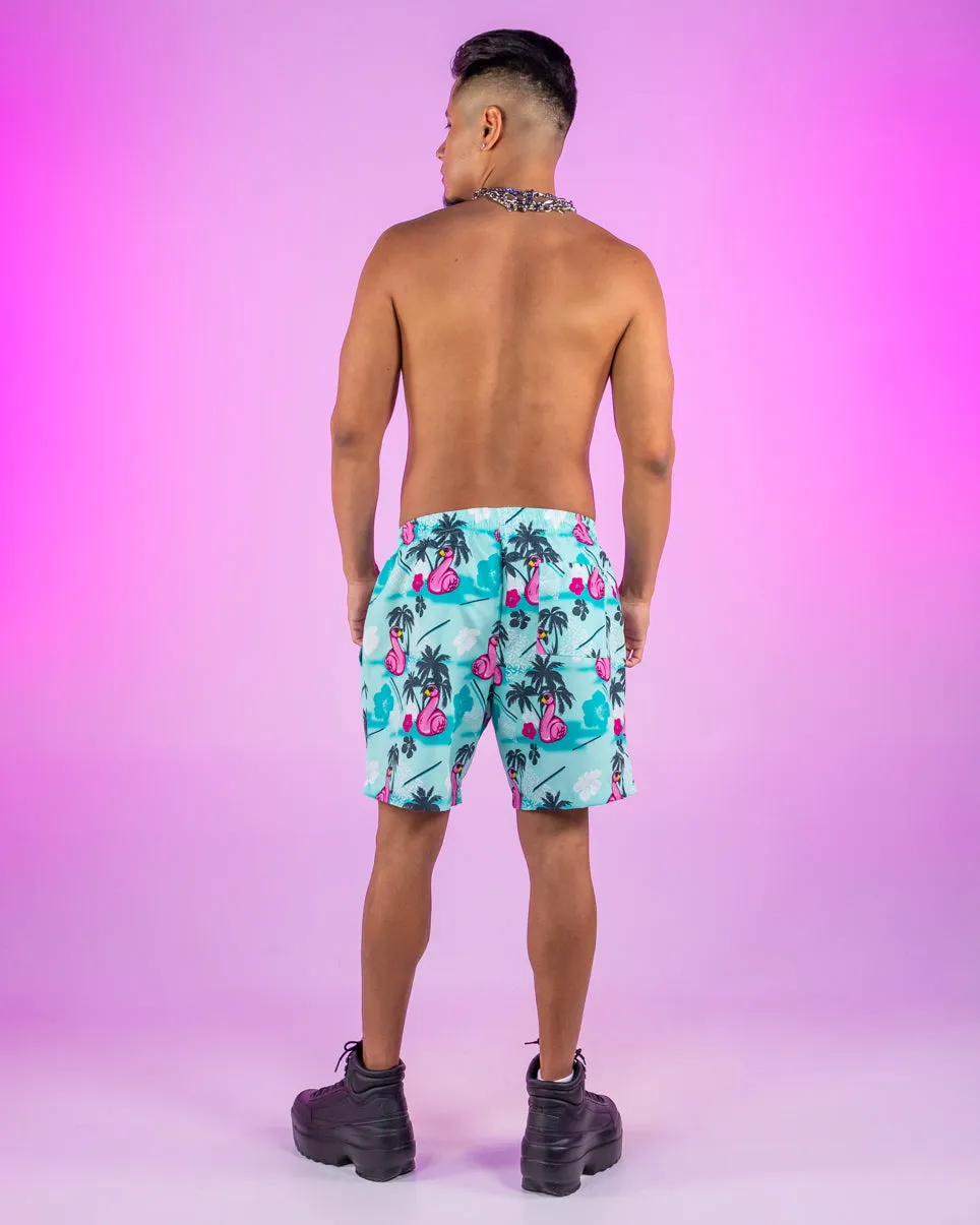 Flamingo Floatie Drawstring Shorts