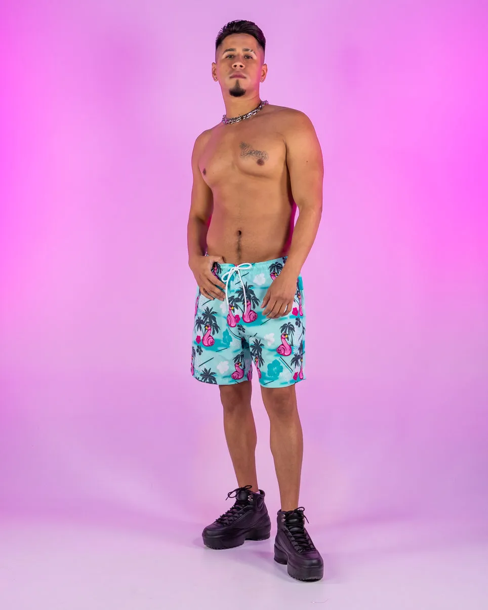 Flamingo Floatie Drawstring Shorts