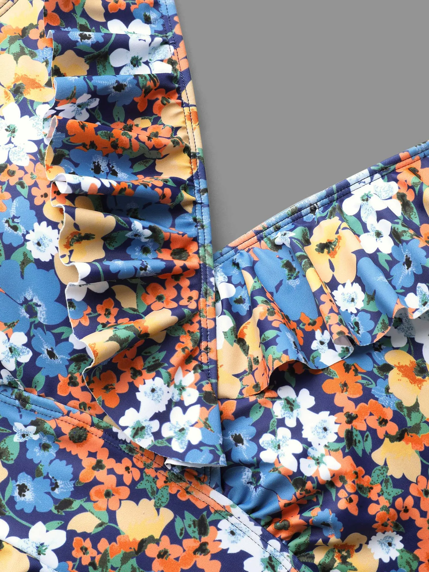 Floral Ruffled Flared Swim Dress