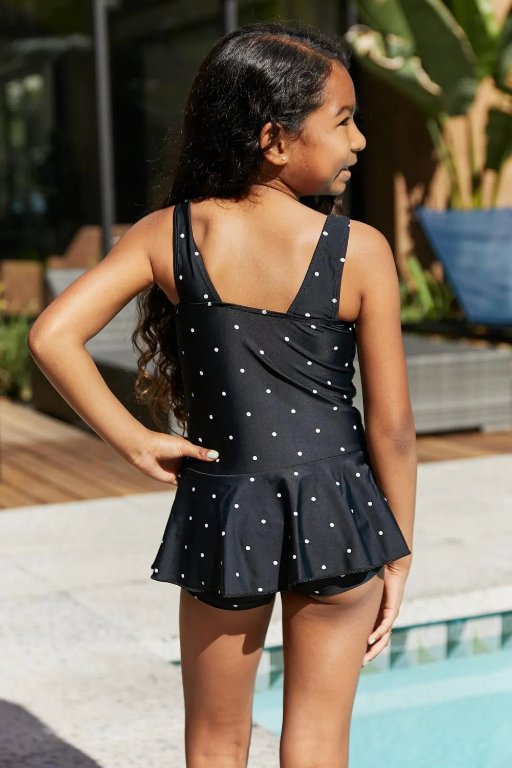 Girls Marina West Swim Clear Waters Swim Dress in Black/White Dot