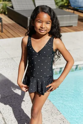 Girls Marina West Swim Clear Waters Swim Dress in Black/White Dot