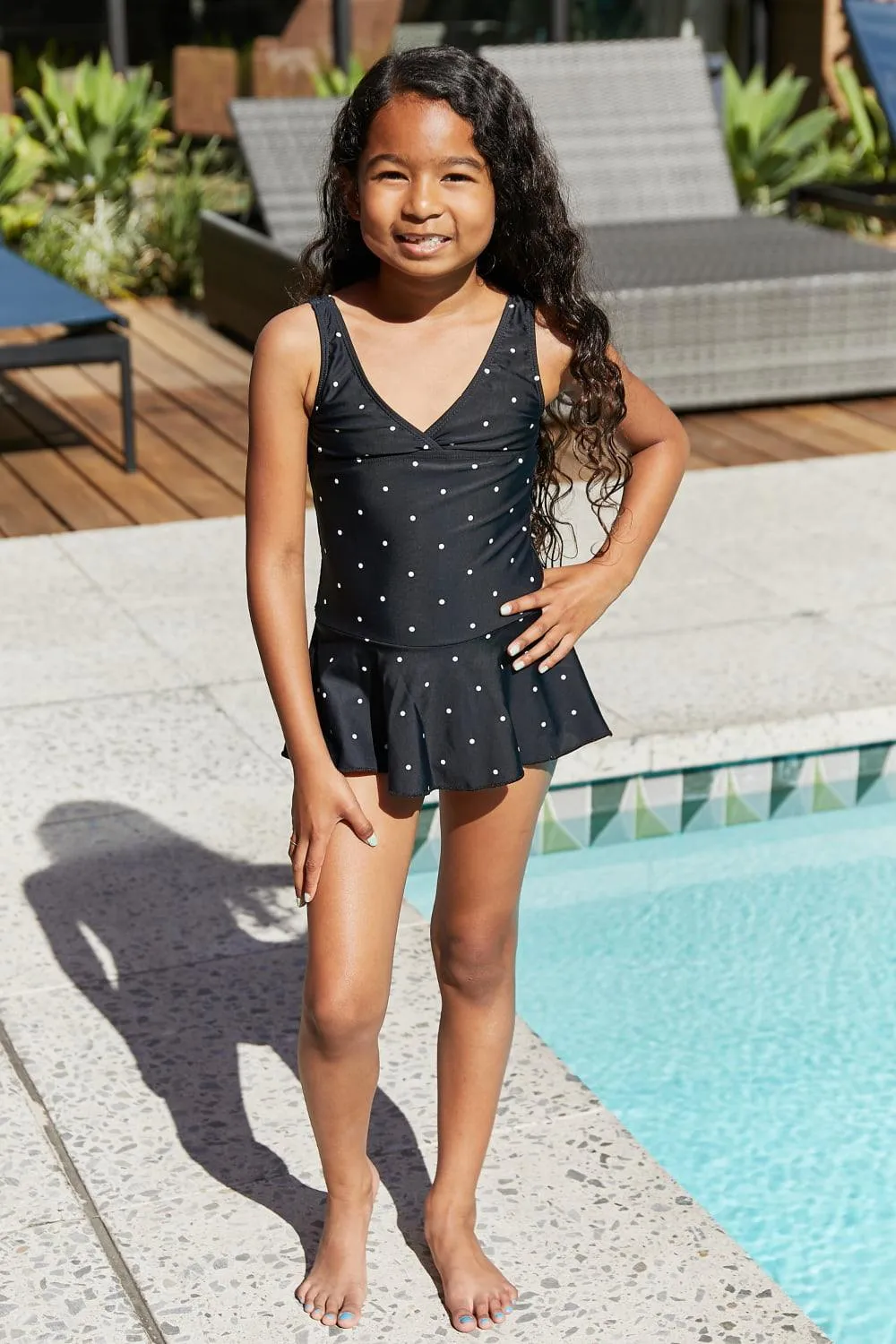 Girls Marina West Swim Clear Waters Swim Dress in Black/White Dot