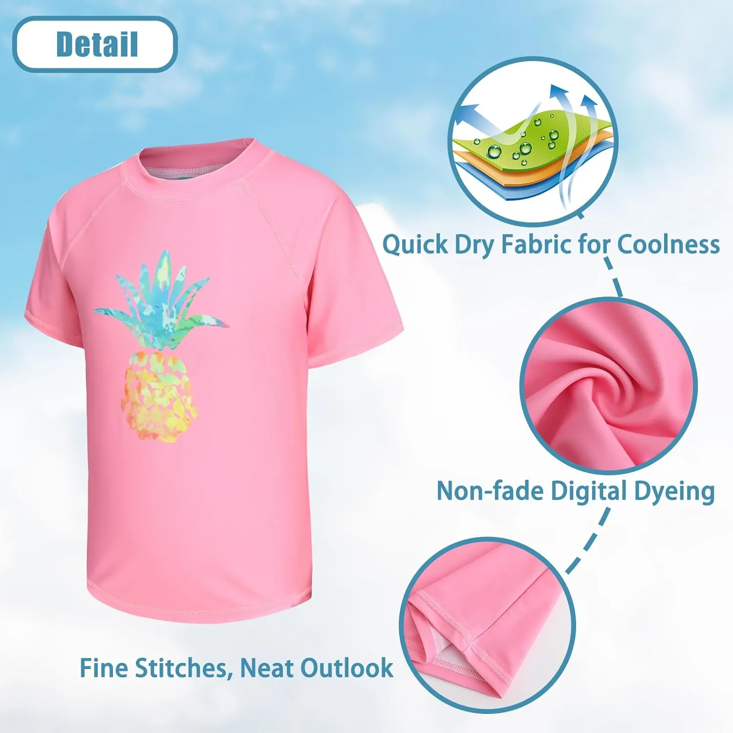 Girls Short Sleeve Swim Shirt for Kids Girls Rash Guard Swimsuits with UPF 50  Sun Protection Swim Top 3-16 Years