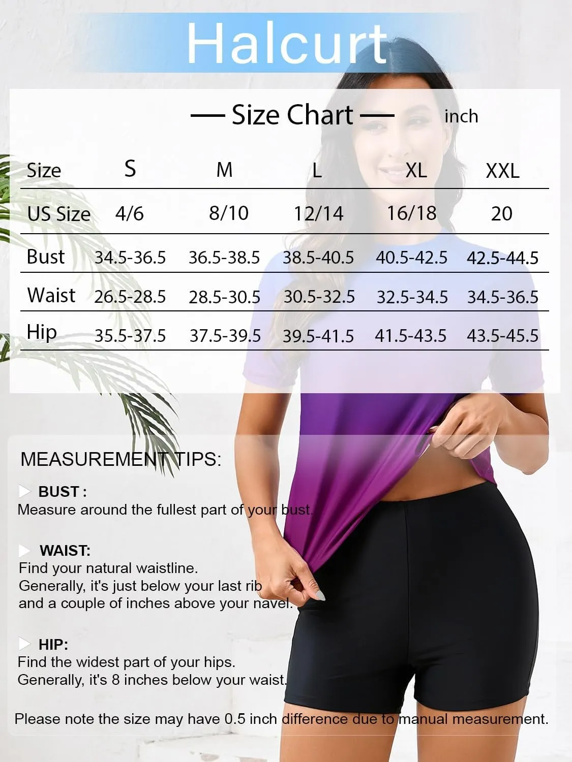 Halcurt Women Short Sleeve Two Piece Rash Guard Set UPF 50 Swim Shirt with Board Shorts