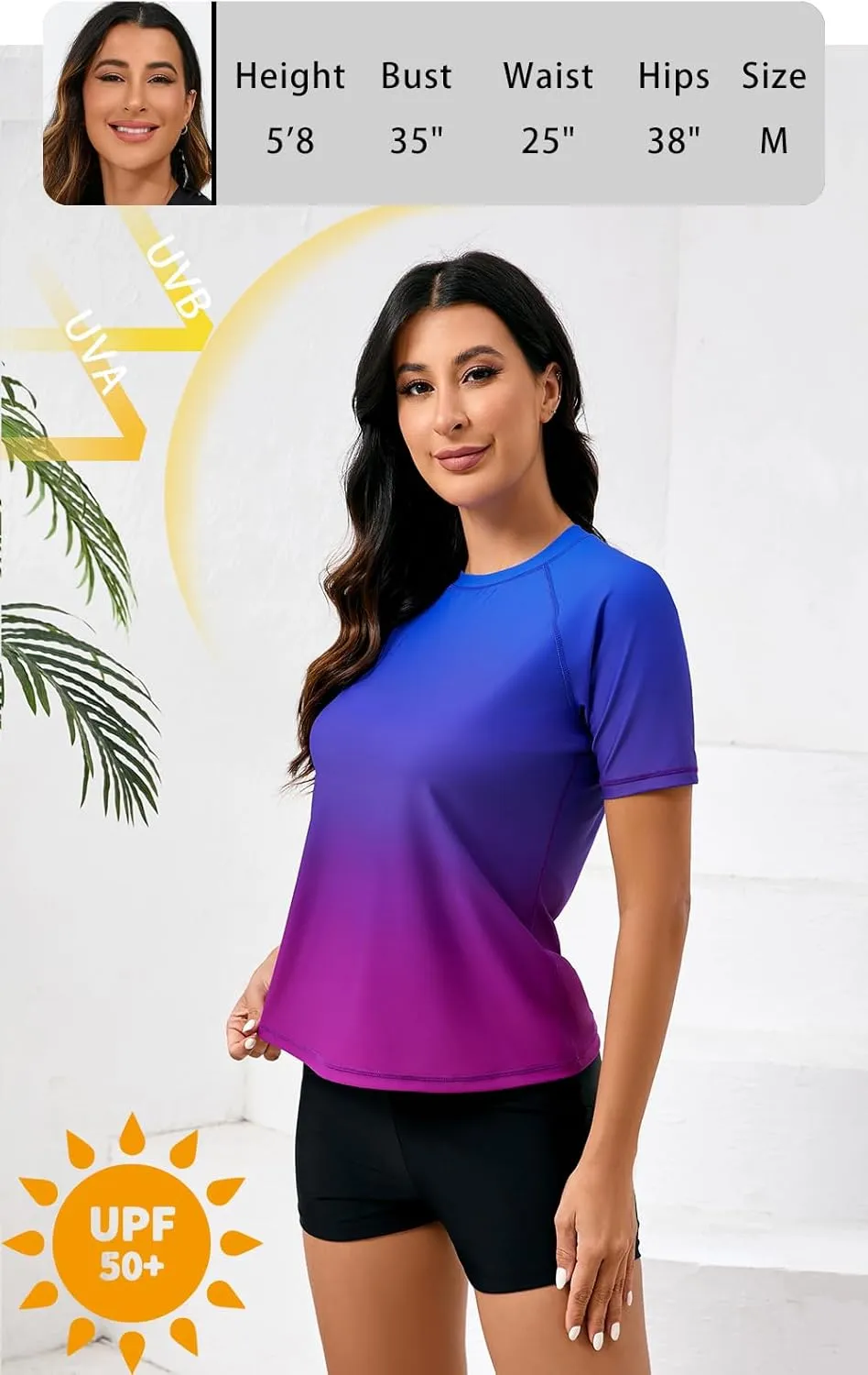 Halcurt Women Short Sleeve Two Piece Rash Guard Set UPF 50 Swim Shirt with Board Shorts