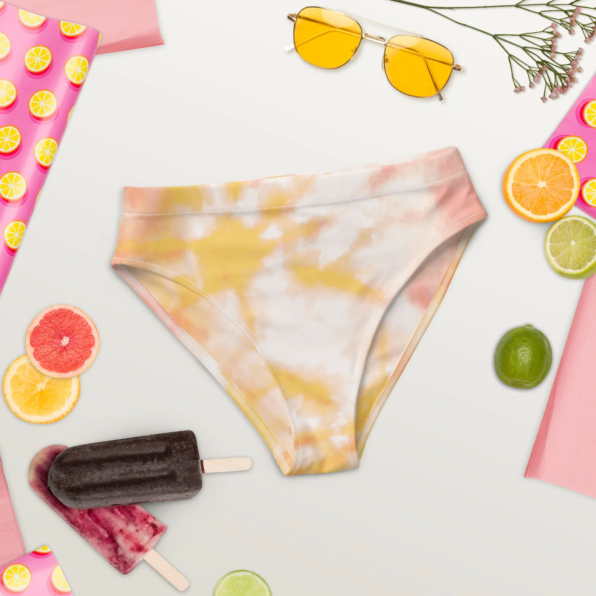 High Waisted Bikini Bottom - Orange Tie Dye (Glamourange Cheeky High Waisted Bikini Bottom With Graphics)