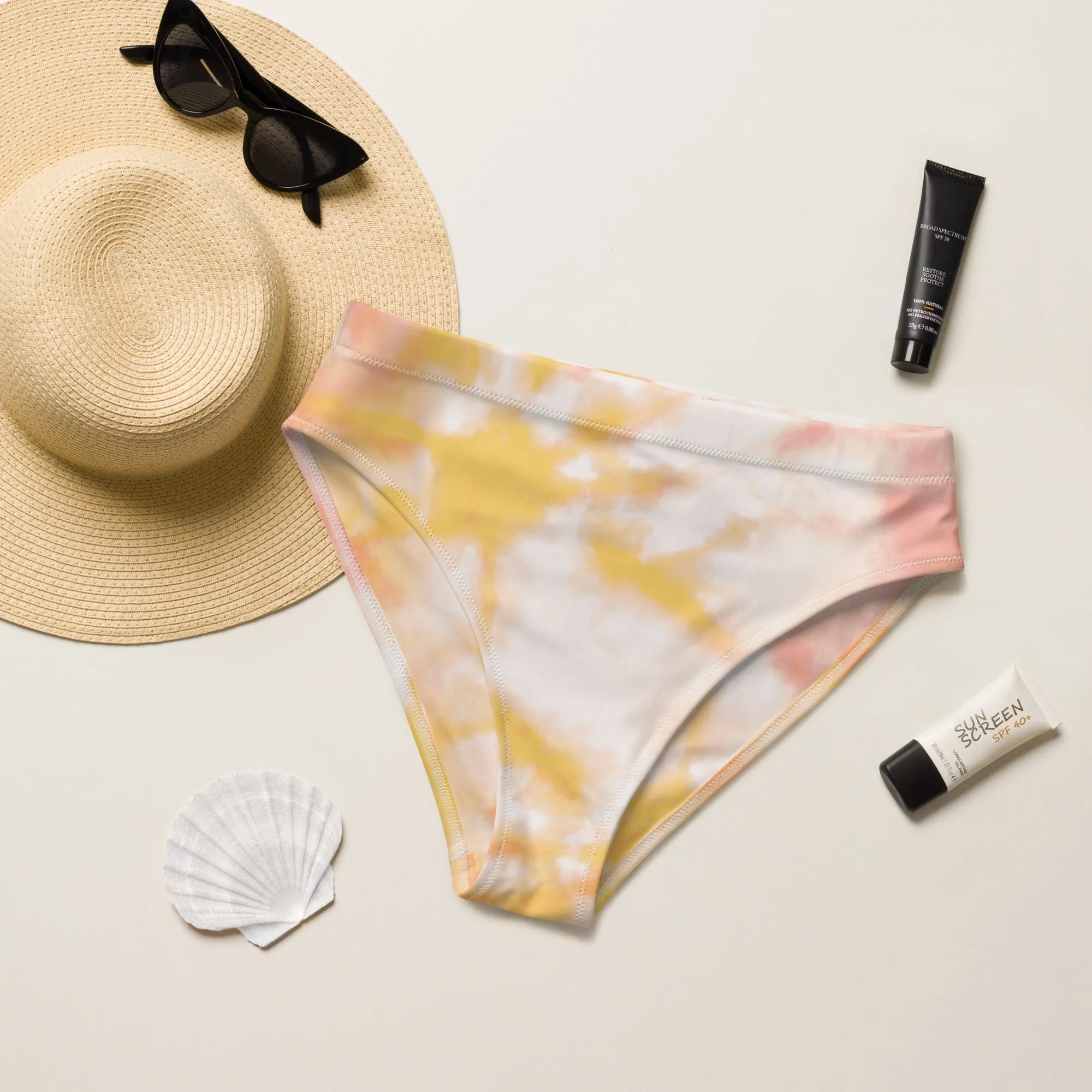 High Waisted Bikini Bottom - Orange Tie Dye (Glamourange Cheeky High Waisted Bikini Bottom With Graphics)