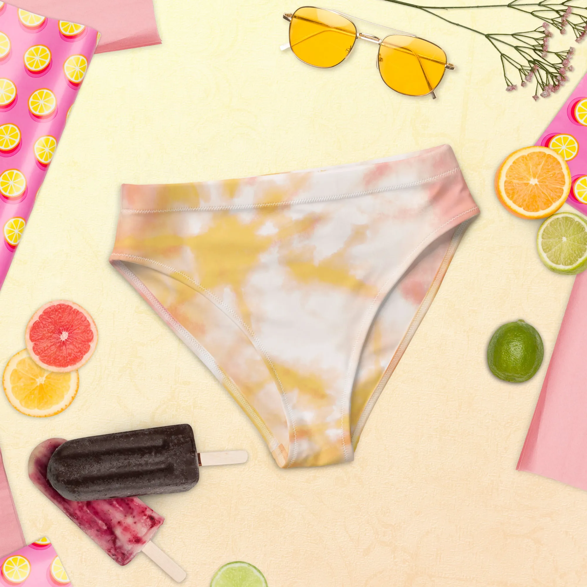 High Waisted Bikini Bottom - Orange Tie Dye (Glamourange Cheeky High Waisted Bikini Bottom With Graphics)