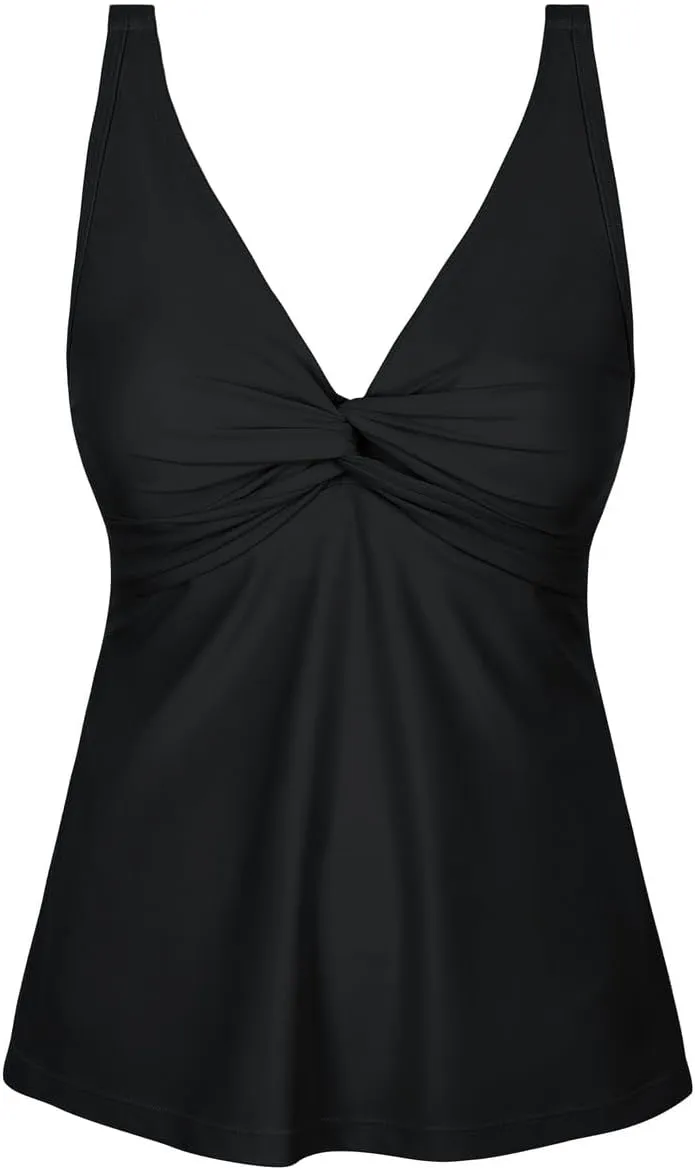 Hilor Women's Underwire Tankini Top Bathing Suit Front Twist V Neck Swimsuit Top Flowy Swimwear Top Only