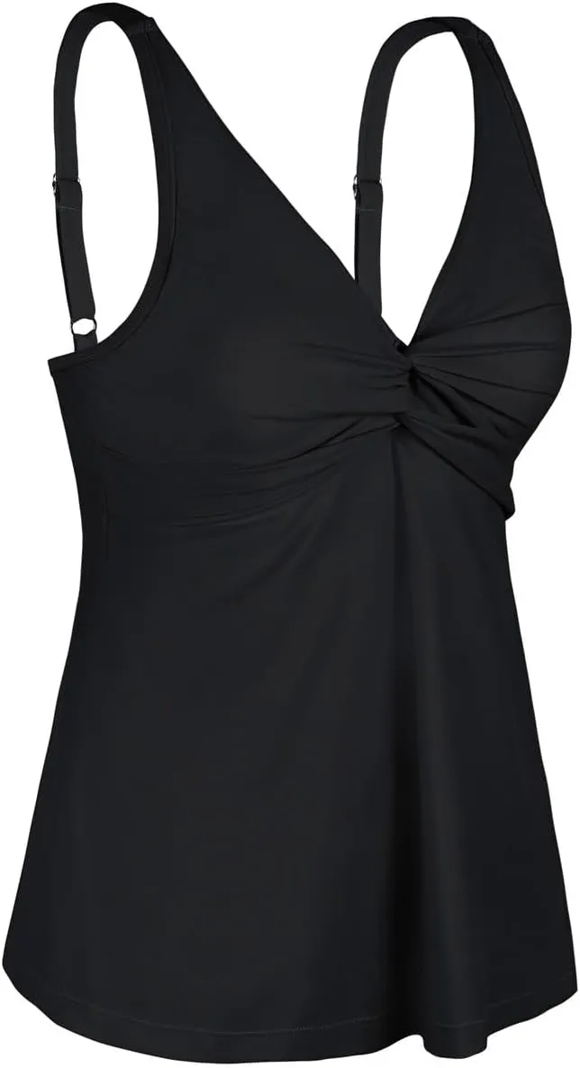 Hilor Women's Underwire Tankini Top Bathing Suit Front Twist V Neck Swimsuit Top Flowy Swimwear Top Only