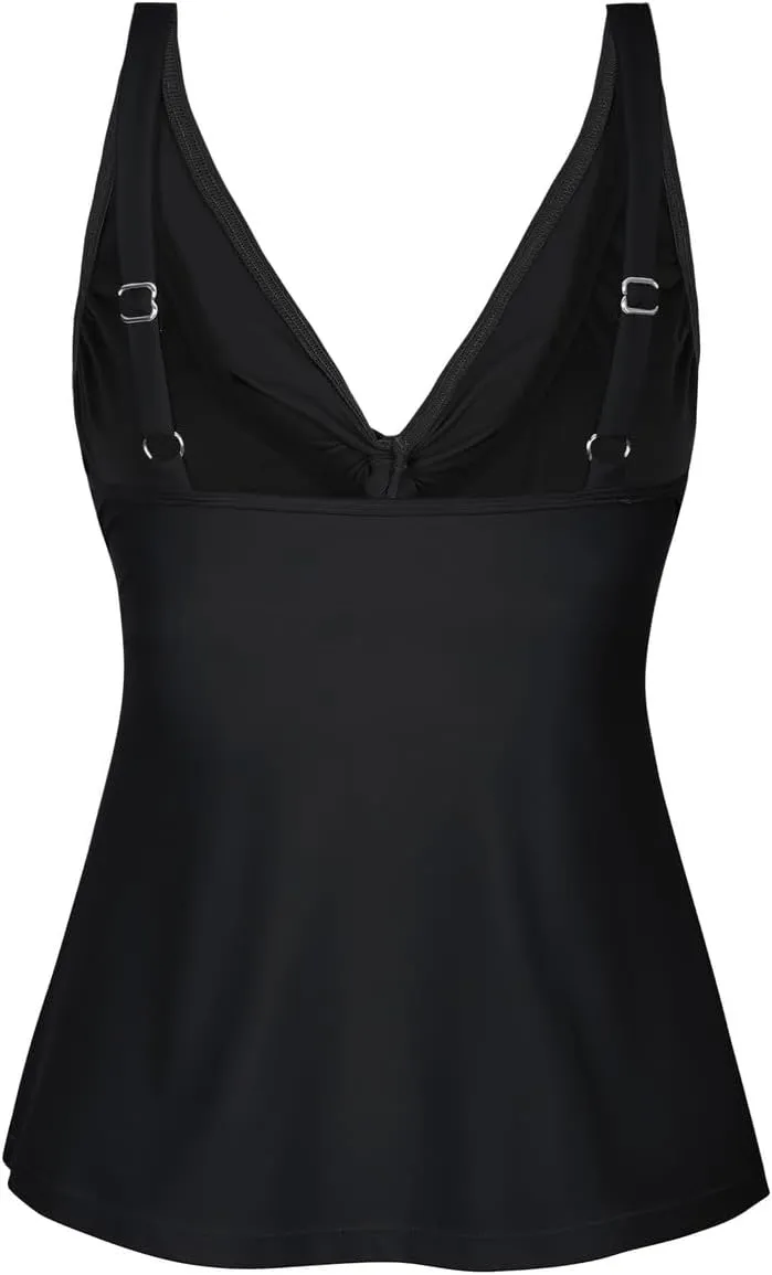 Hilor Women's Underwire Tankini Top Bathing Suit Front Twist V Neck Swimsuit Top Flowy Swimwear Top Only