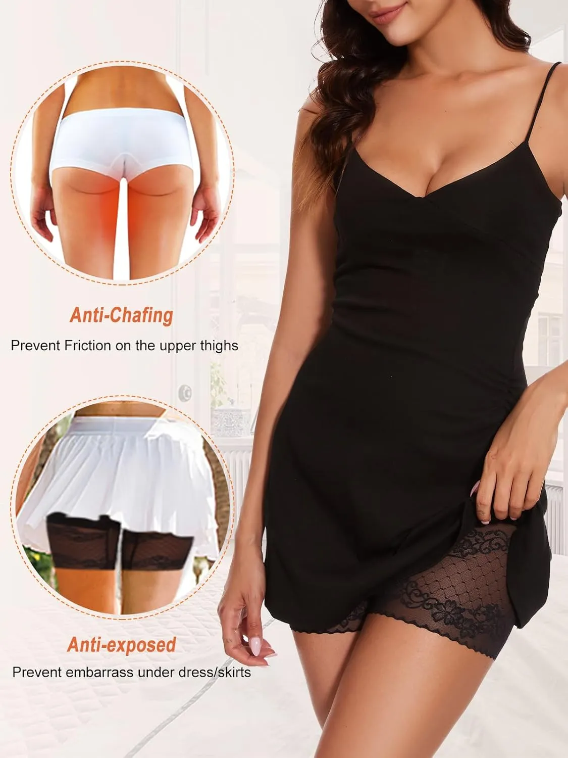 Lace Slip Shorts for Under Dresses Tummy Control Butt Lifter High Waisted Under Shorts Seamless Bodyshorts Shapewear