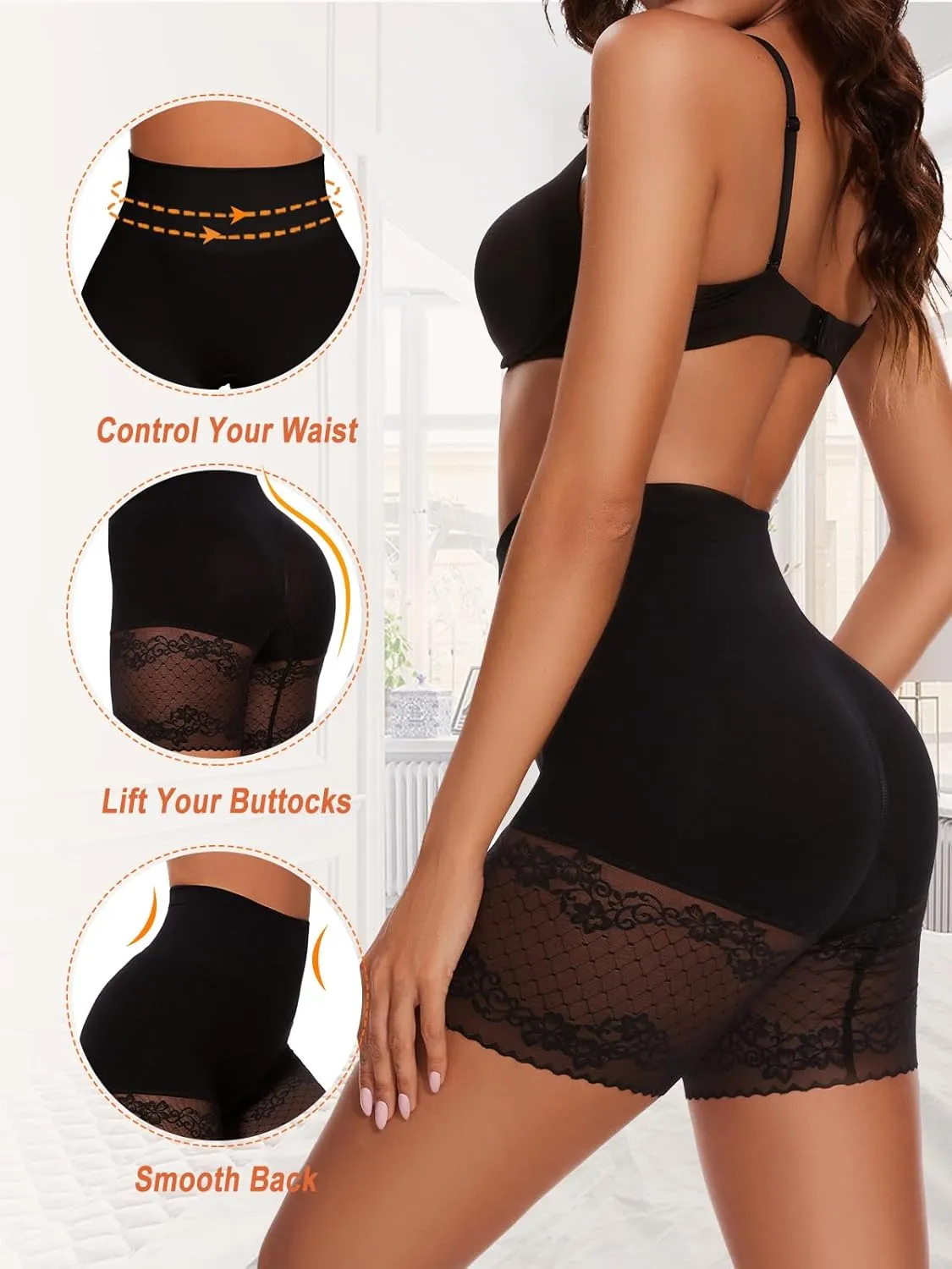 Lace Slip Shorts for Under Dresses Tummy Control Butt Lifter High Waisted Under Shorts Seamless Bodyshorts Shapewear