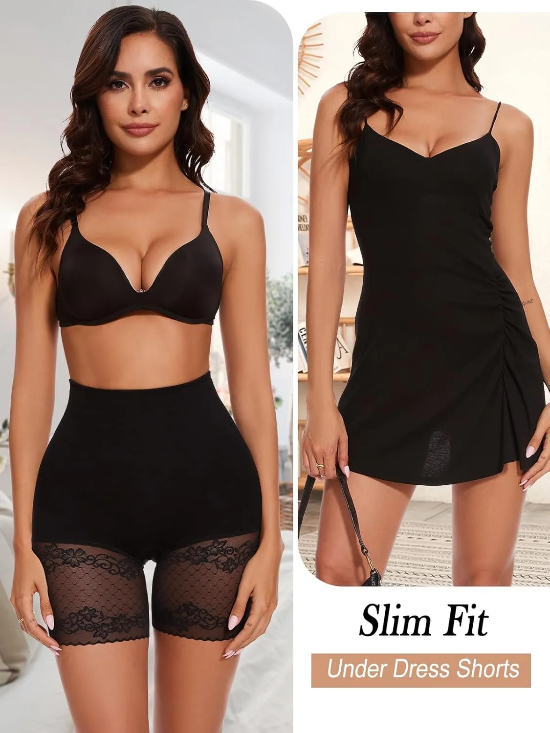Lace Slip Shorts for Under Dresses Tummy Control Butt Lifter High Waisted Under Shorts Seamless Bodyshorts Shapewear