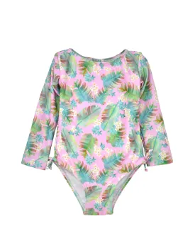 Luau Palms UPF 50 Girls Longsleeve Rash Guard Swimsuit