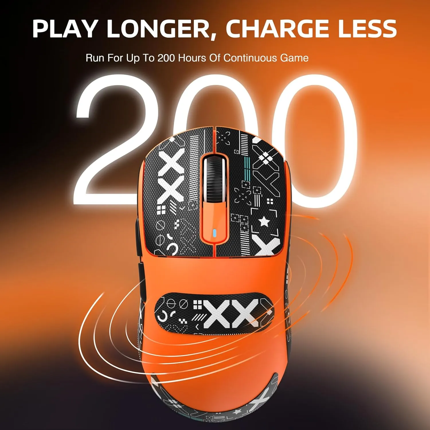MANBASNAKE Attack Shark X3 Wireless Gaming Mouse, 49g Triple Mode Ergonomic Computer Mouse, PAW3395 26K DPI Sensor, 200h Battery Life, Griptape, Programmable Buttons for PC/Laptop/Mac (Orange)