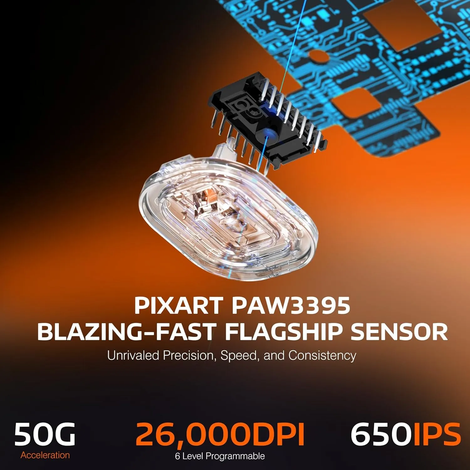 MANBASNAKE Attack Shark X3 Wireless Gaming Mouse, 49g Triple Mode Ergonomic Computer Mouse, PAW3395 26K DPI Sensor, 200h Battery Life, Griptape, Programmable Buttons for PC/Laptop/Mac (Orange)