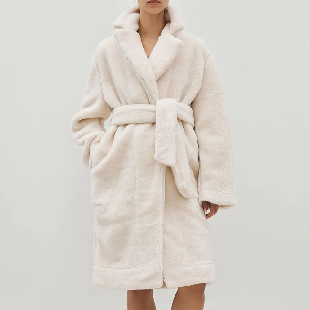 Merino Knit Fleece Bath Robe - Unisex - Ivory Tusk -XL