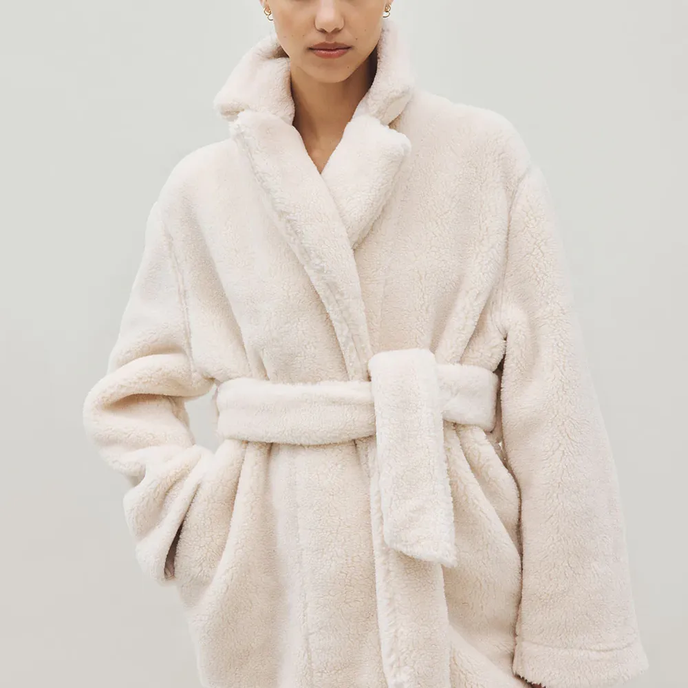 Merino Knit Fleece Bath Robe - Unisex - Ivory Tusk -XL