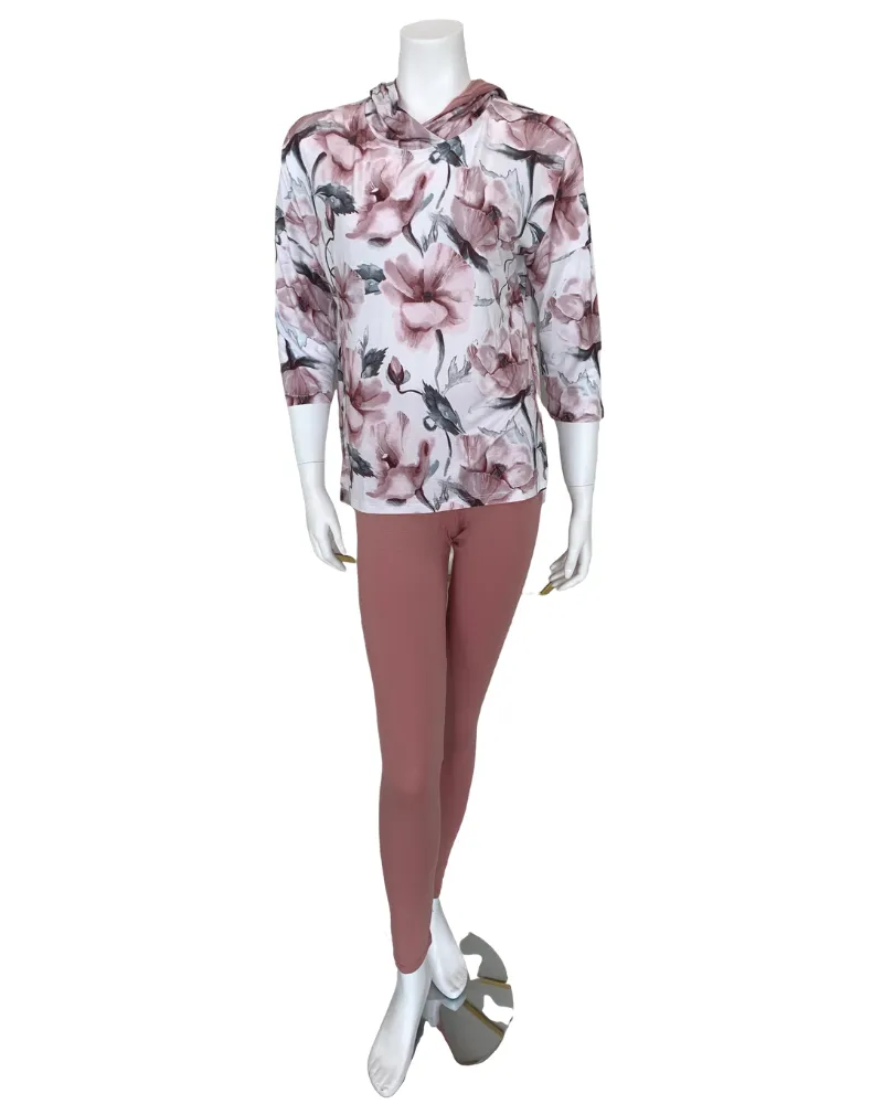 Oh! Zuza Floral Hooded Lounge Top and Antique Rose Leggings