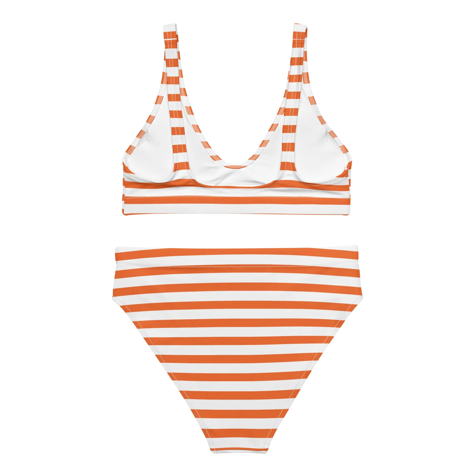 Orange and White Beach Stripes High Waisted Bikini
