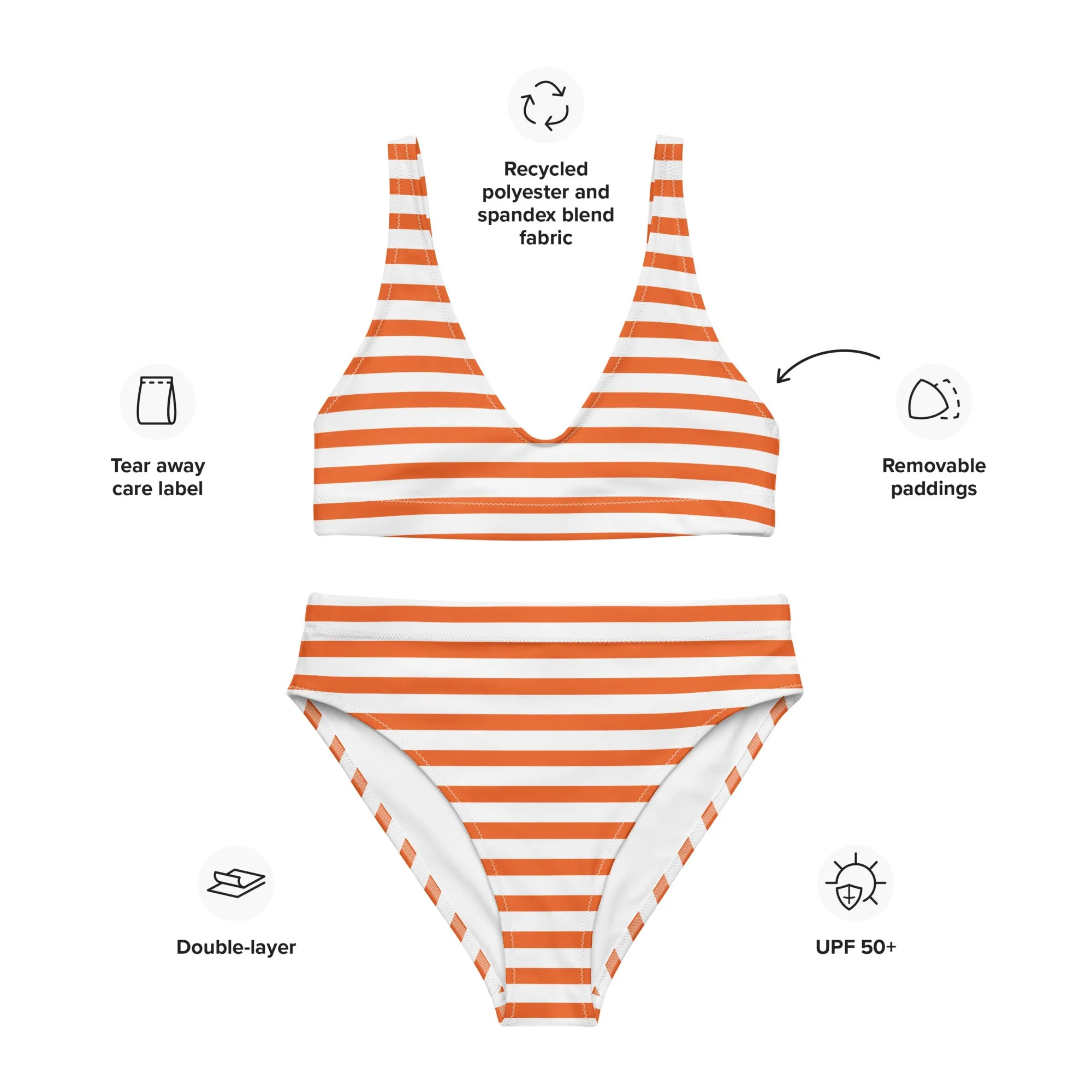Orange and White Beach Stripes High Waisted Bikini