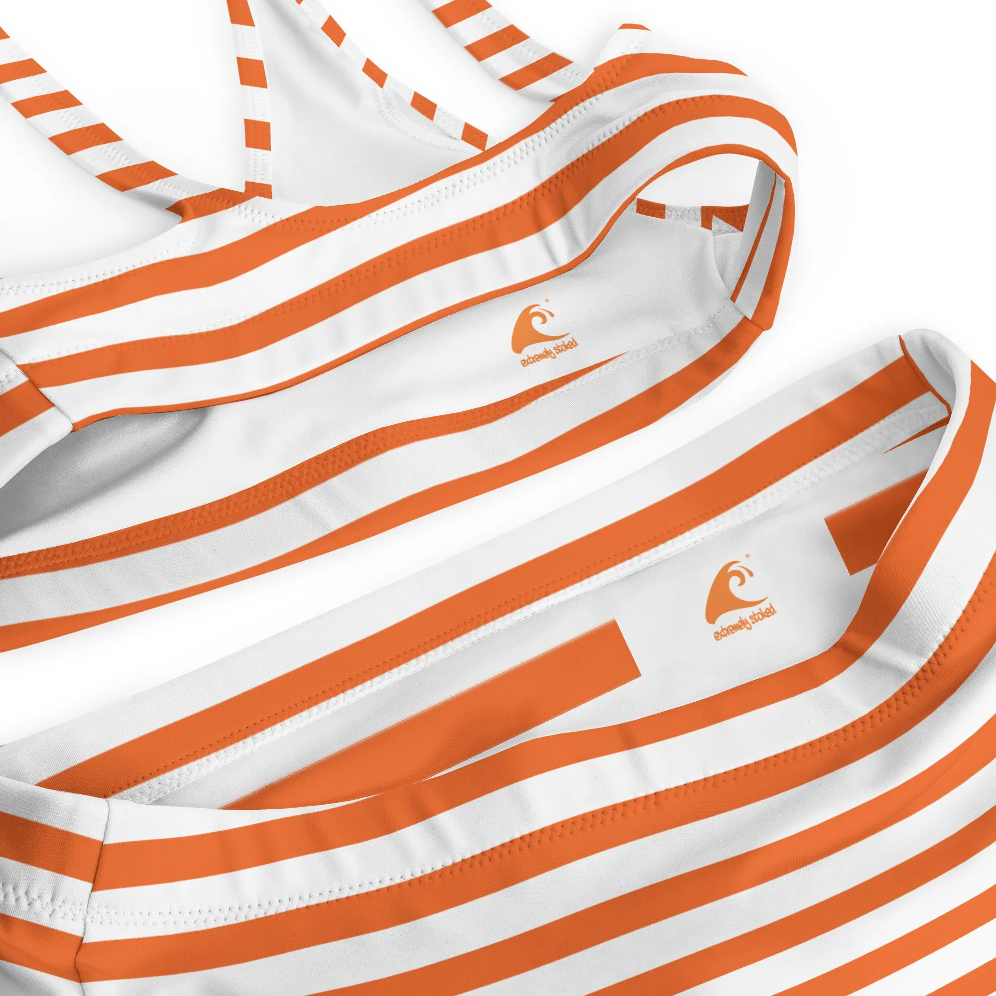Orange and White Beach Stripes High Waisted Bikini